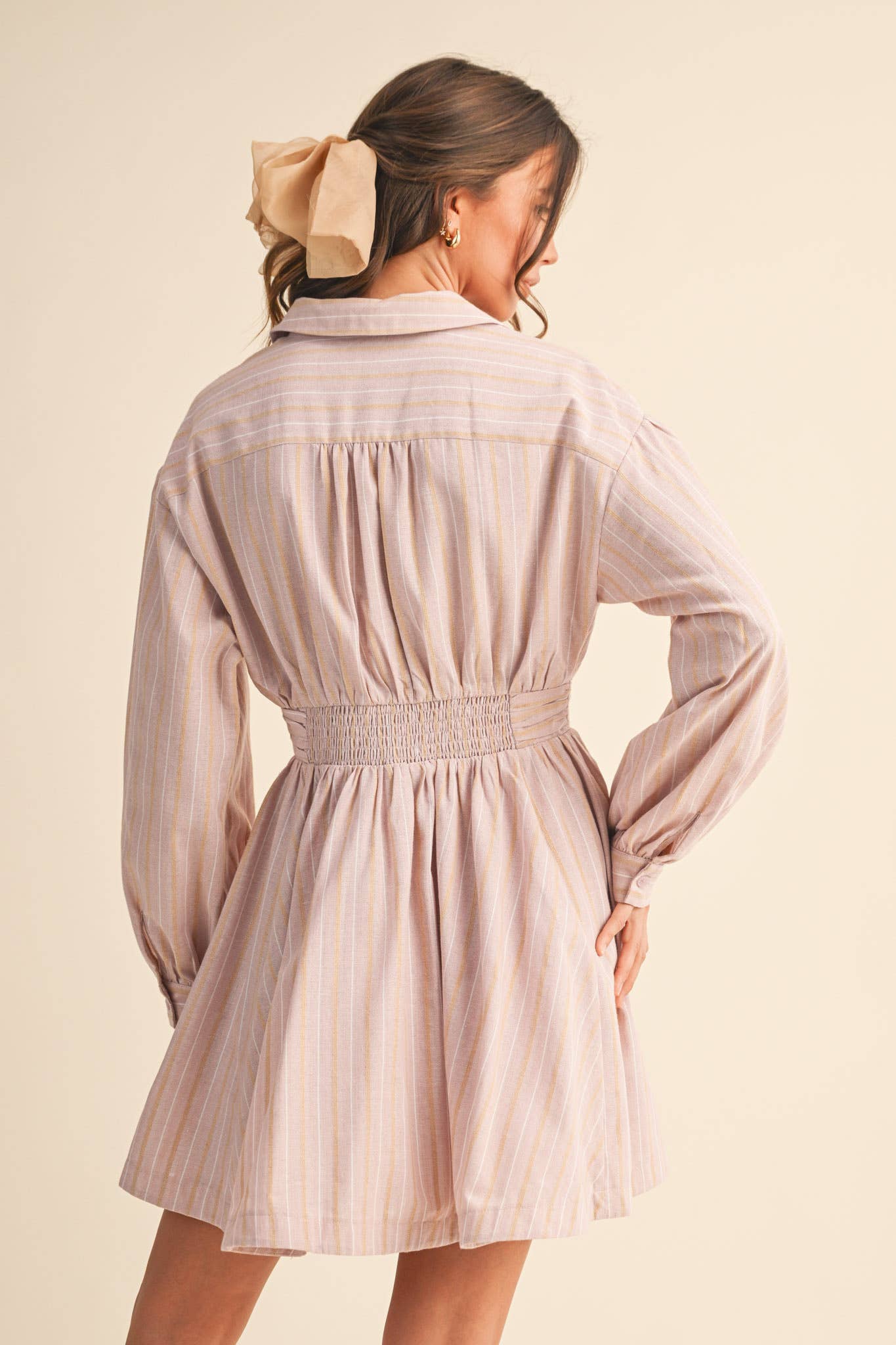 &MERCI - STRIPED BUTTON DOWN RUCHED WAIST MINI DRESS MDR4183