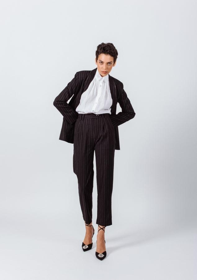 Black Pinstripes Suit Pants - LaRella