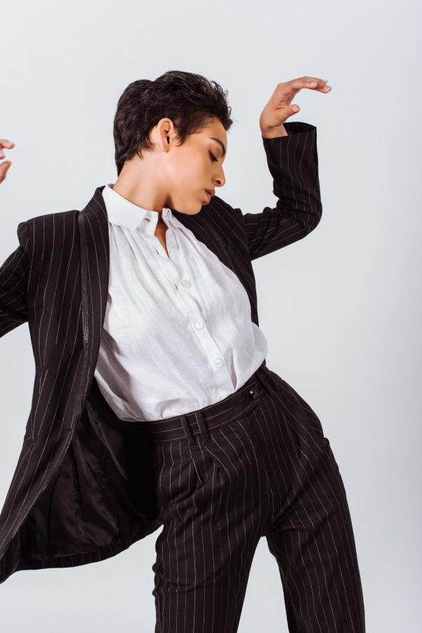 Black Pinstripes Suit Pants - LaRella