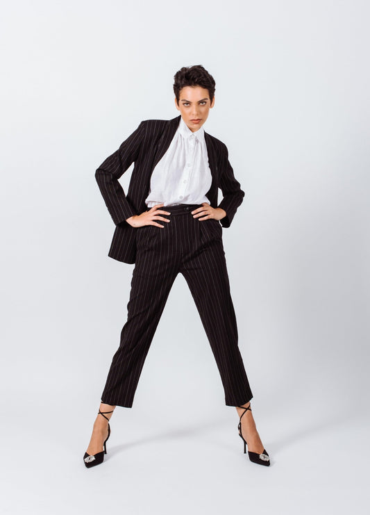 Black Pinstripes Suit Pants - LaRella