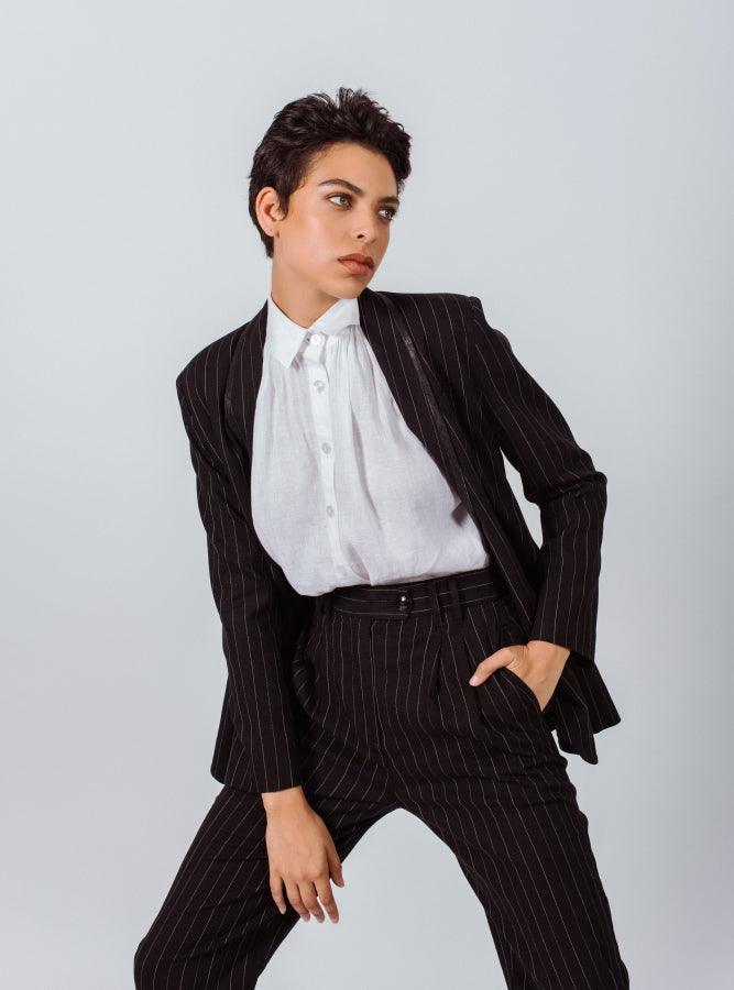 Black Pinstripes Suit Pants - LaRella