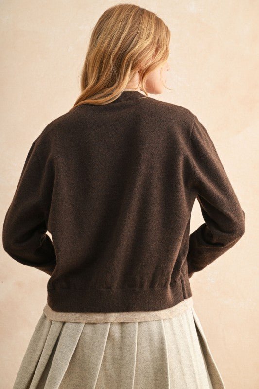 Color Contrast Button Front Cardigan - LaRella