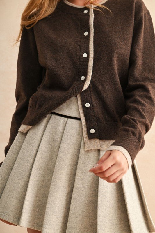 Color Contrast Button Front Cardigan - LaRella