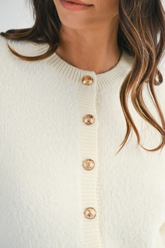 Fuzzy Knit Round Neck Bottom Down Cardigan - LaRella