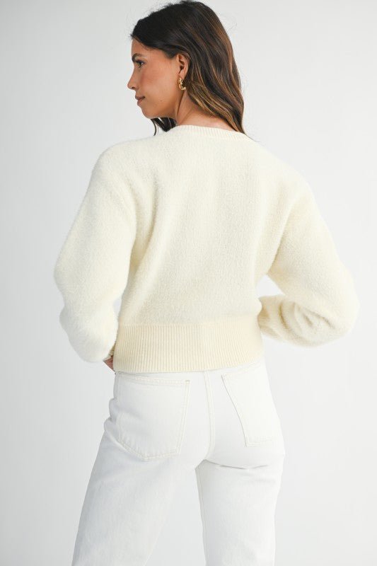 Fuzzy Knit Round Neck Bottom Down Cardigan - LaRella