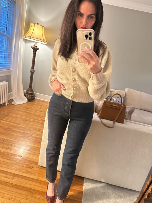 Fuzzy Knit Round Neck Bottom Down Cardigan - LaRella