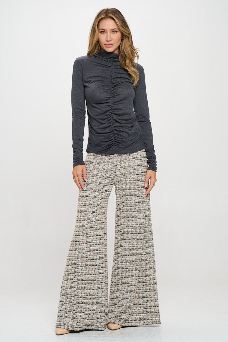 Knit Long Sleeve Mock neck Top with Scrunched Detail - LaRella