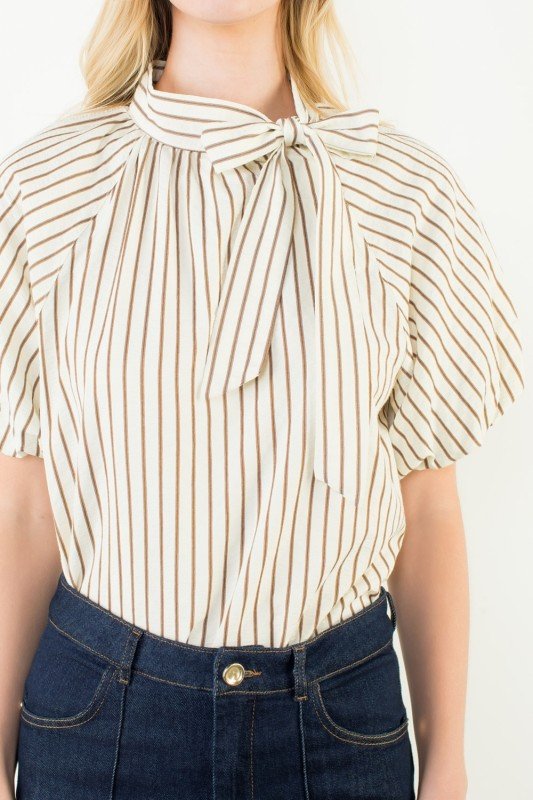 La Bellina Striped Bow Blouse - La Rella