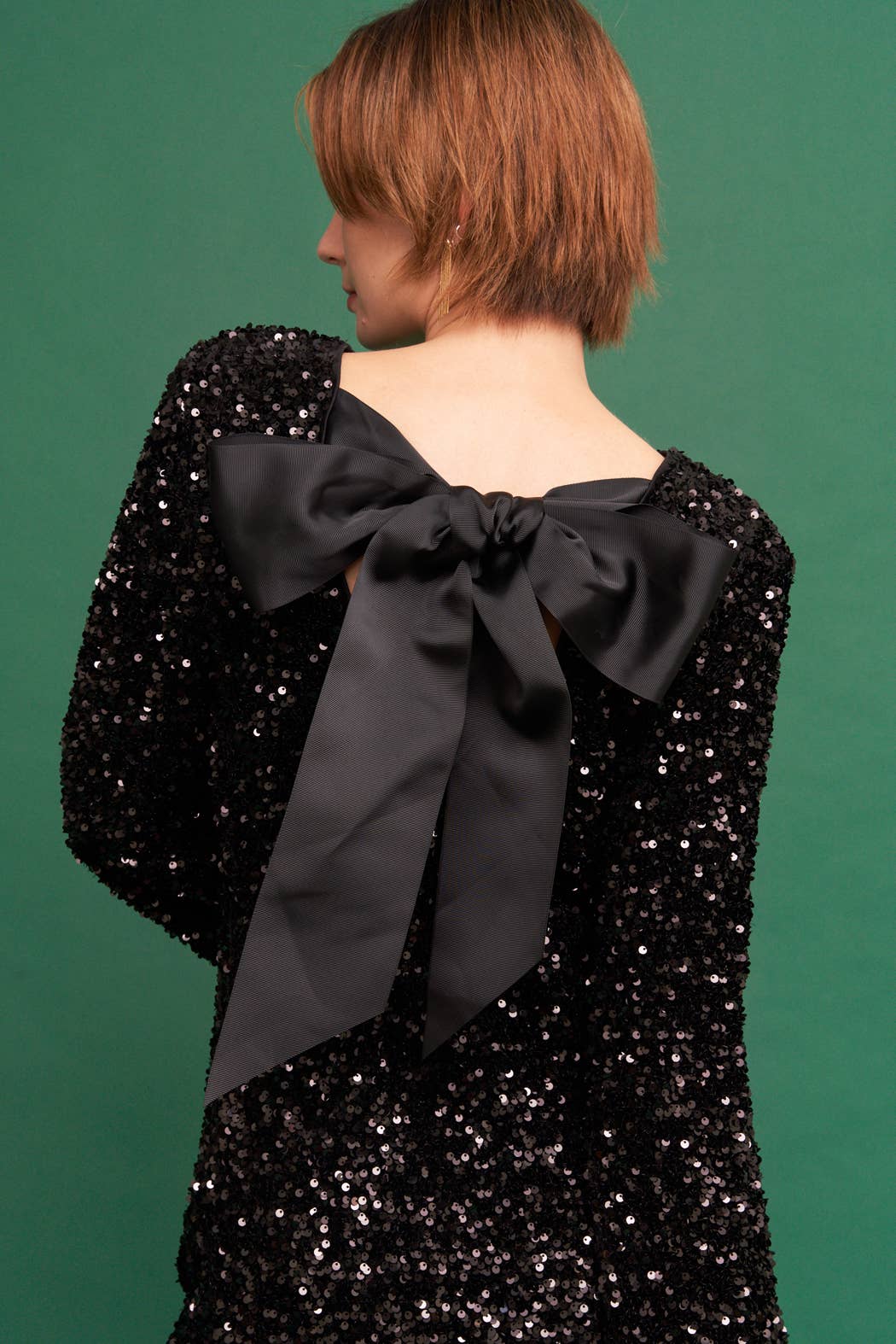 Long Sleeve Sequin Mini Dress with Back Tie Bow - LaRella