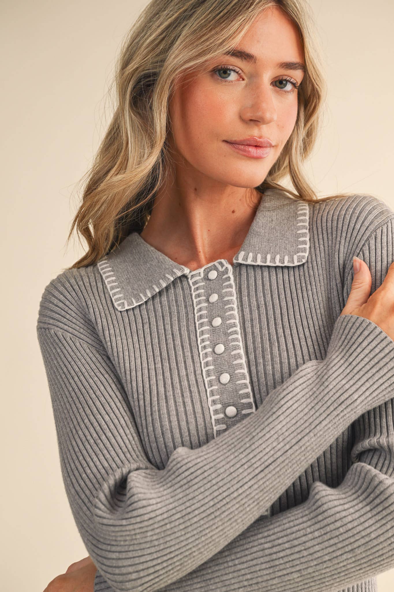 &MERCI - RIBBED SWEATER MIDI DRESS WITH CONTRAST STITCH MSW11232 - LaRella