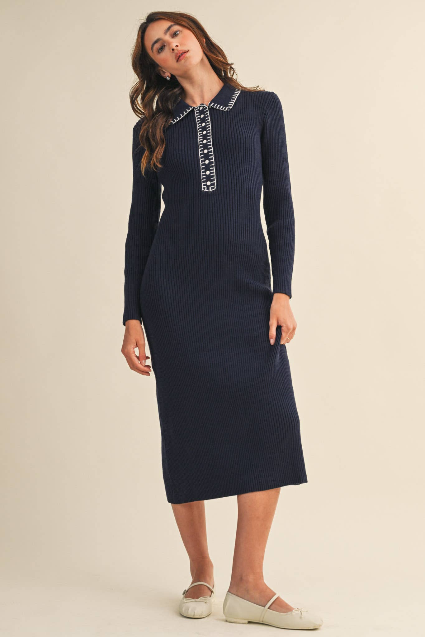&MERCI - RIBBED SWEATER MIDI DRESS WITH CONTRAST STITCH MSW11232 - LaRella