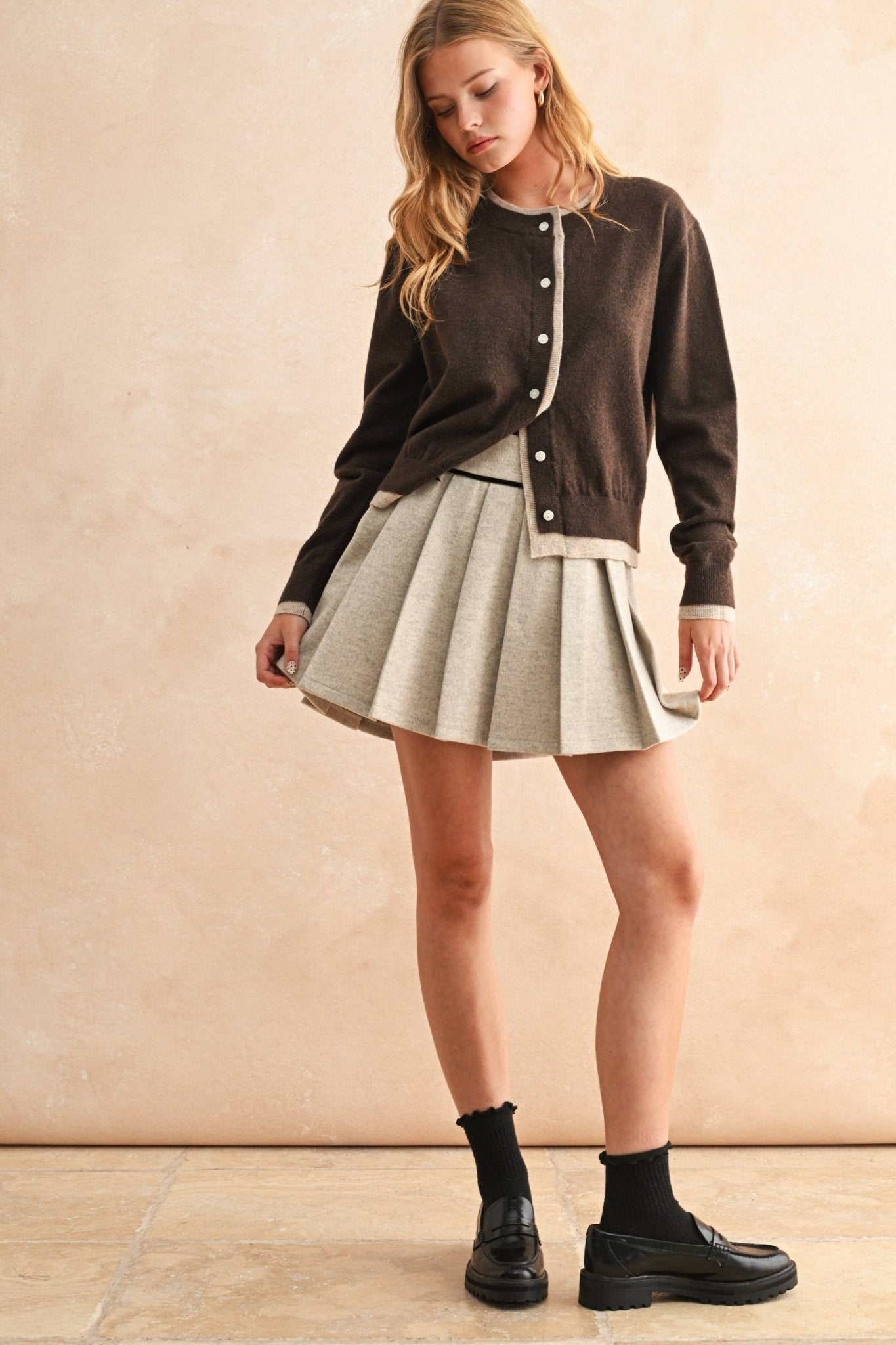 MIOU MUSE - S5420 MINI ACCORDION STYLE SKIRT WITH VELVET TRIM - LaRella