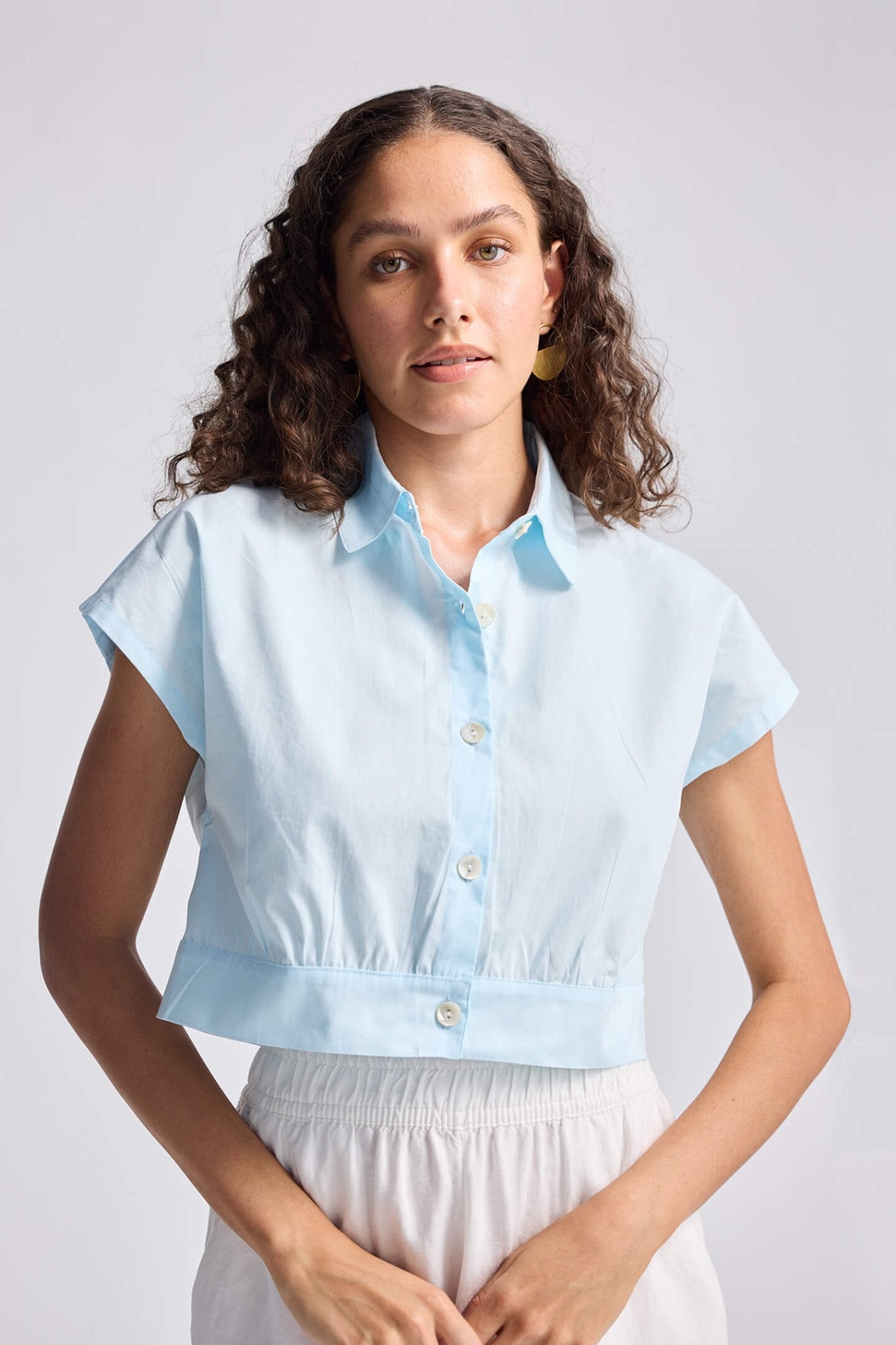 Oversized Crop Shirt in Summer Blue - LaRella