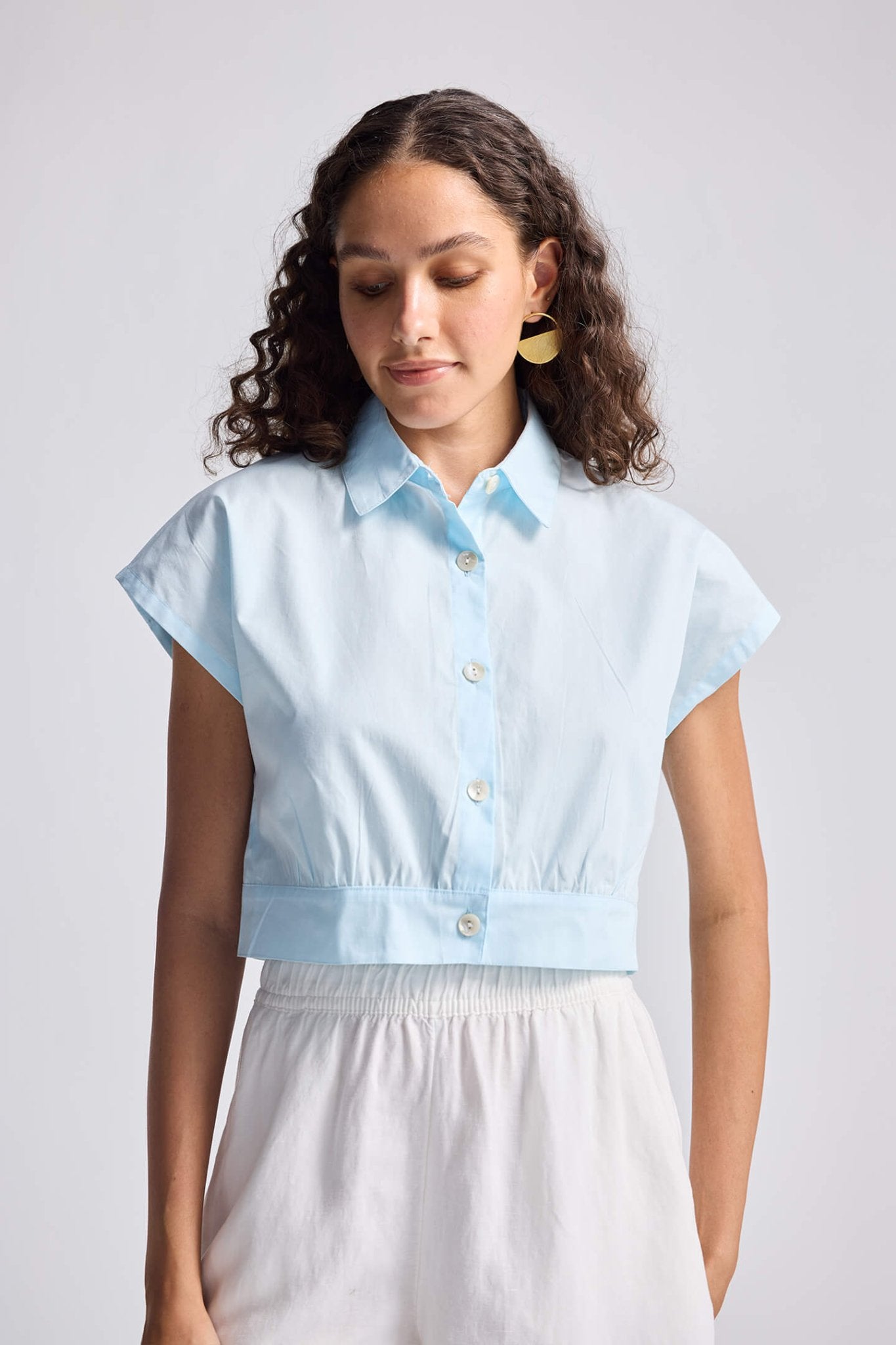 Oversized Crop Shirt in Summer Blue - LaRella