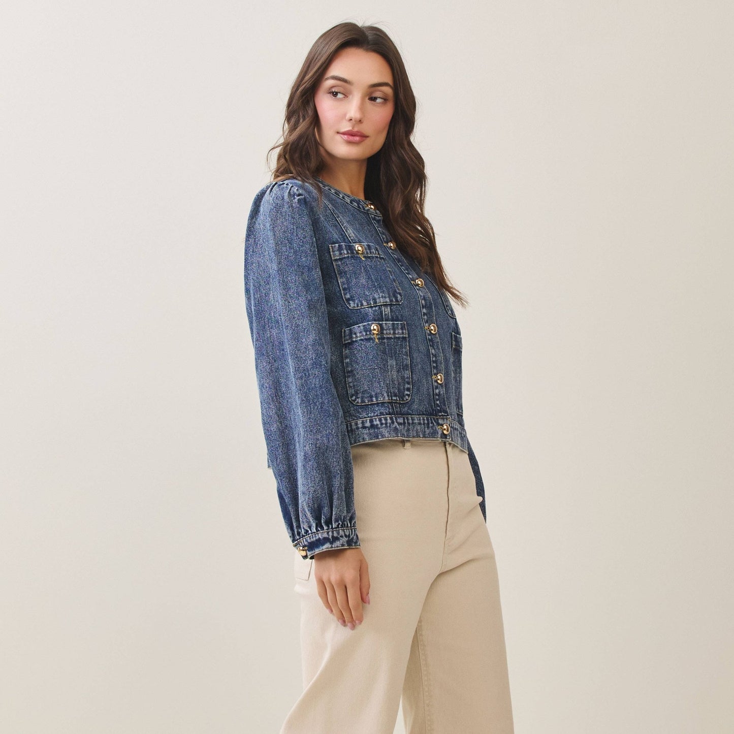 Puff sleeve washed denim jacket - La Rella