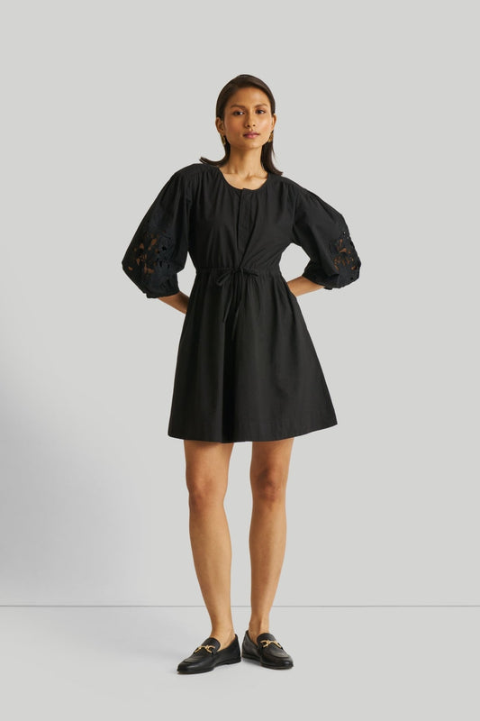 Shirt Dress with Balloon Sleeves in Black - LaRella