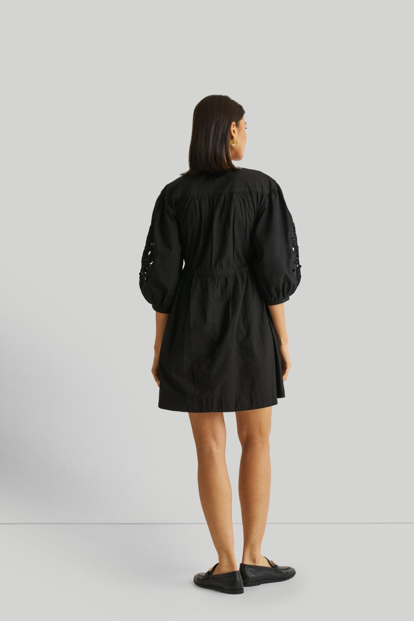 Shirt Dress with Balloon Sleeves in Black - LaRella