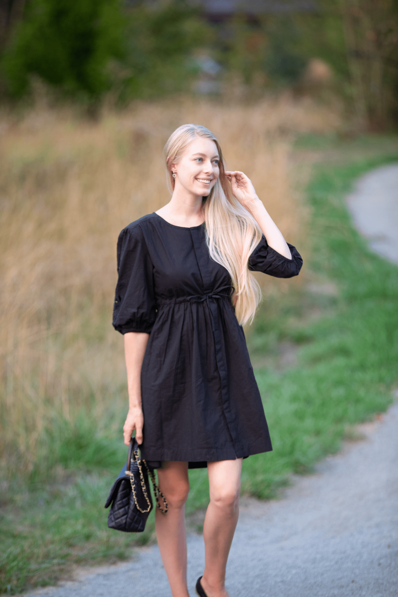 Shirt Dress with Balloon Sleeves in Black - LaRella