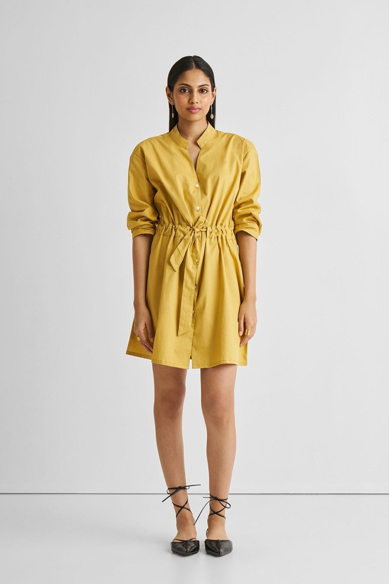 Short Tie Waist Dress in Tuscan Sun - LaRella