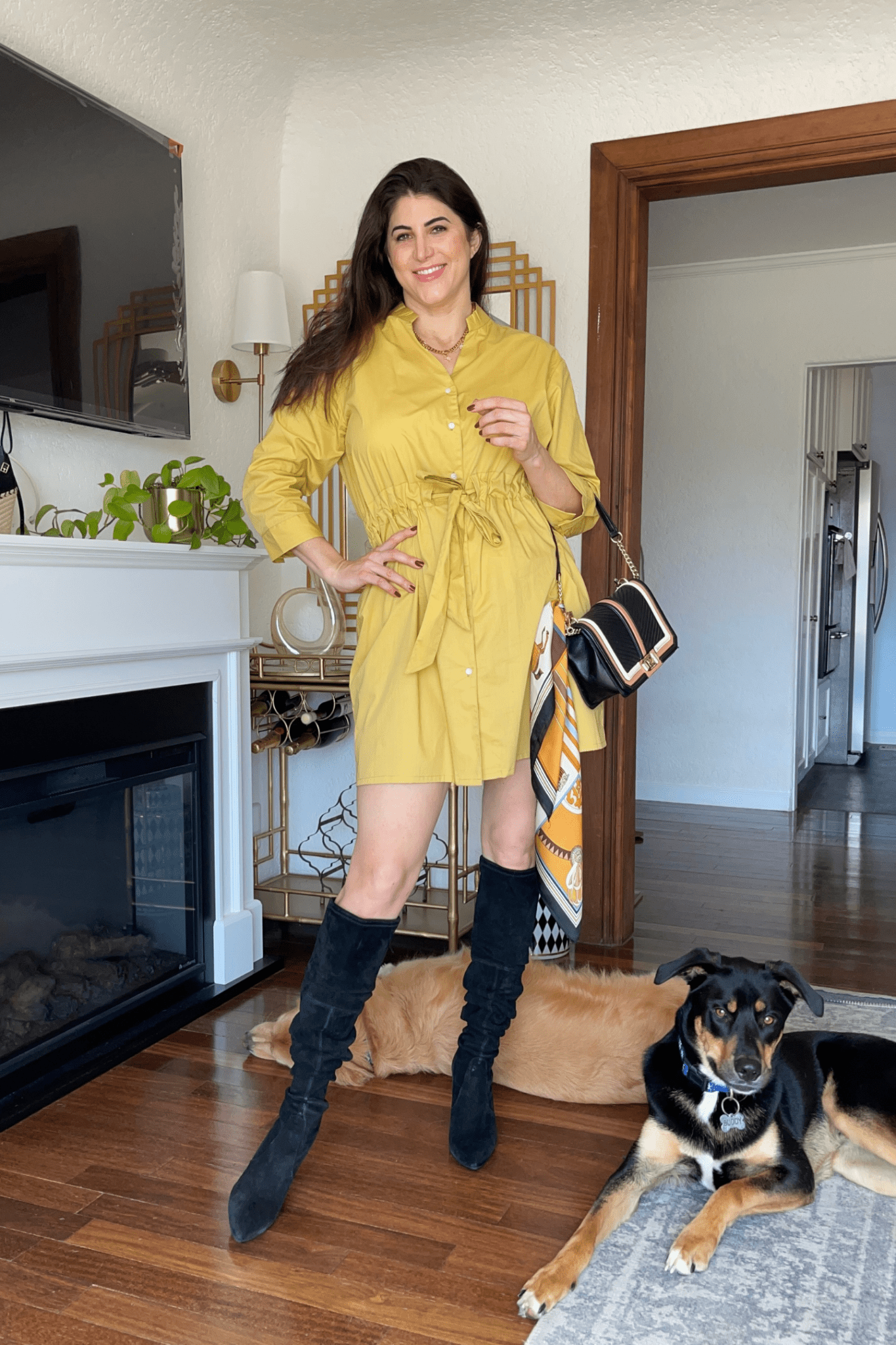 Short Tie Waist Dress in Tuscan Sun - LaRella