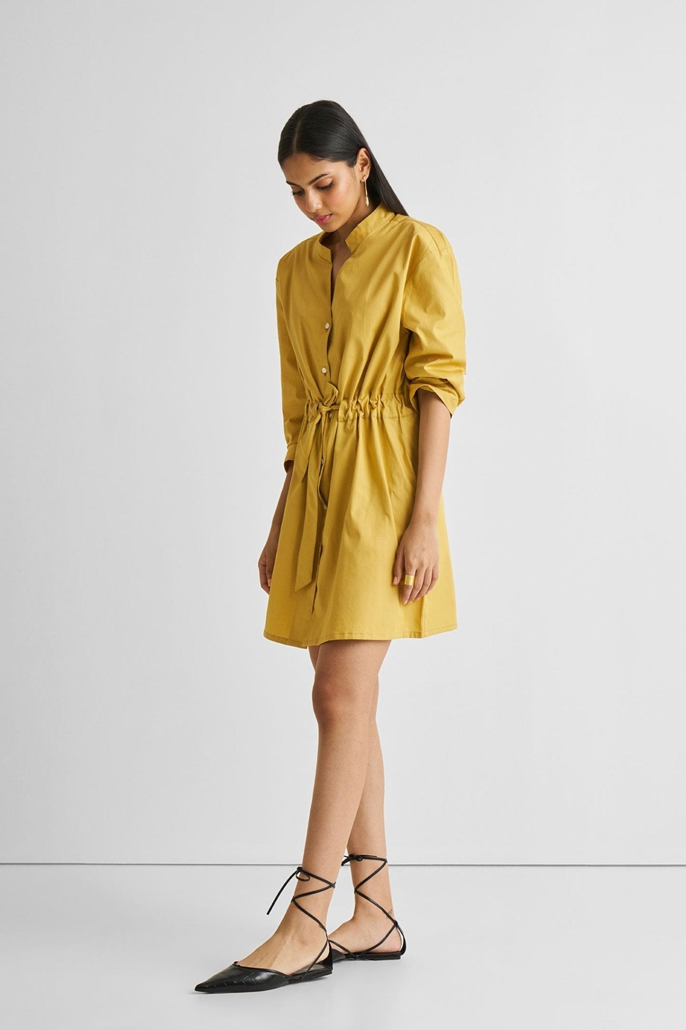 Short Tie Waist Dress in Tuscan Sun - LaRella