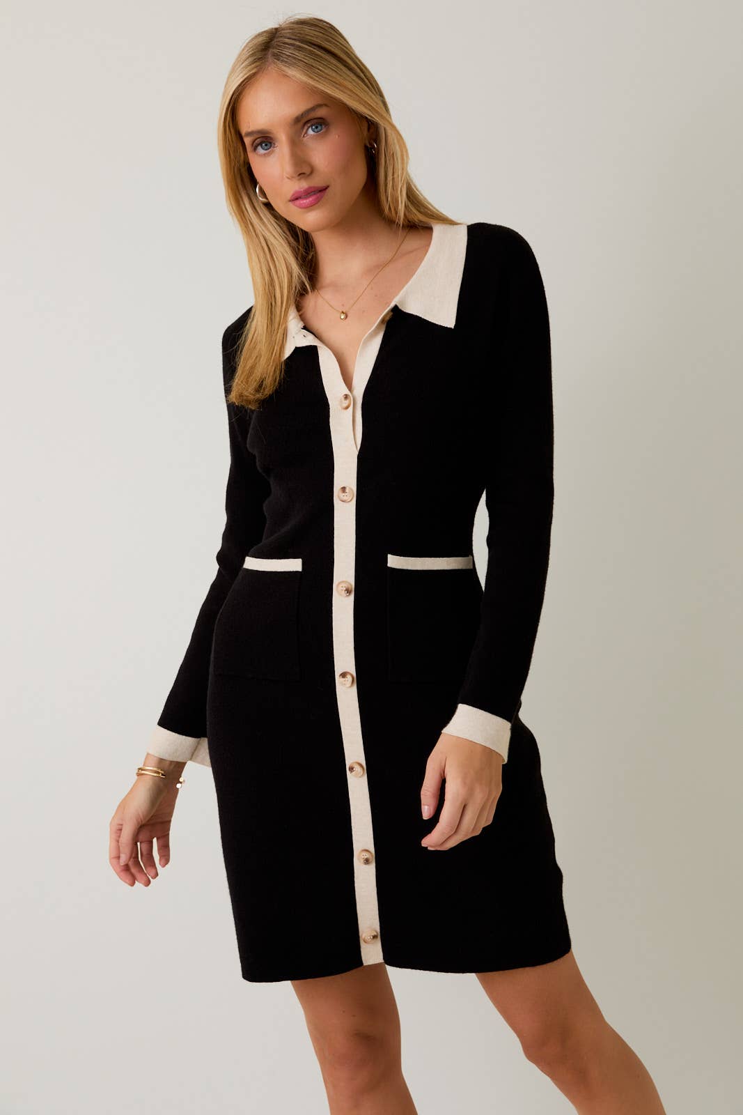 Sunday Edition by LE LIS - 3/4 SLV BUTTON DOWN KNIT DRESS TOP - LaRella