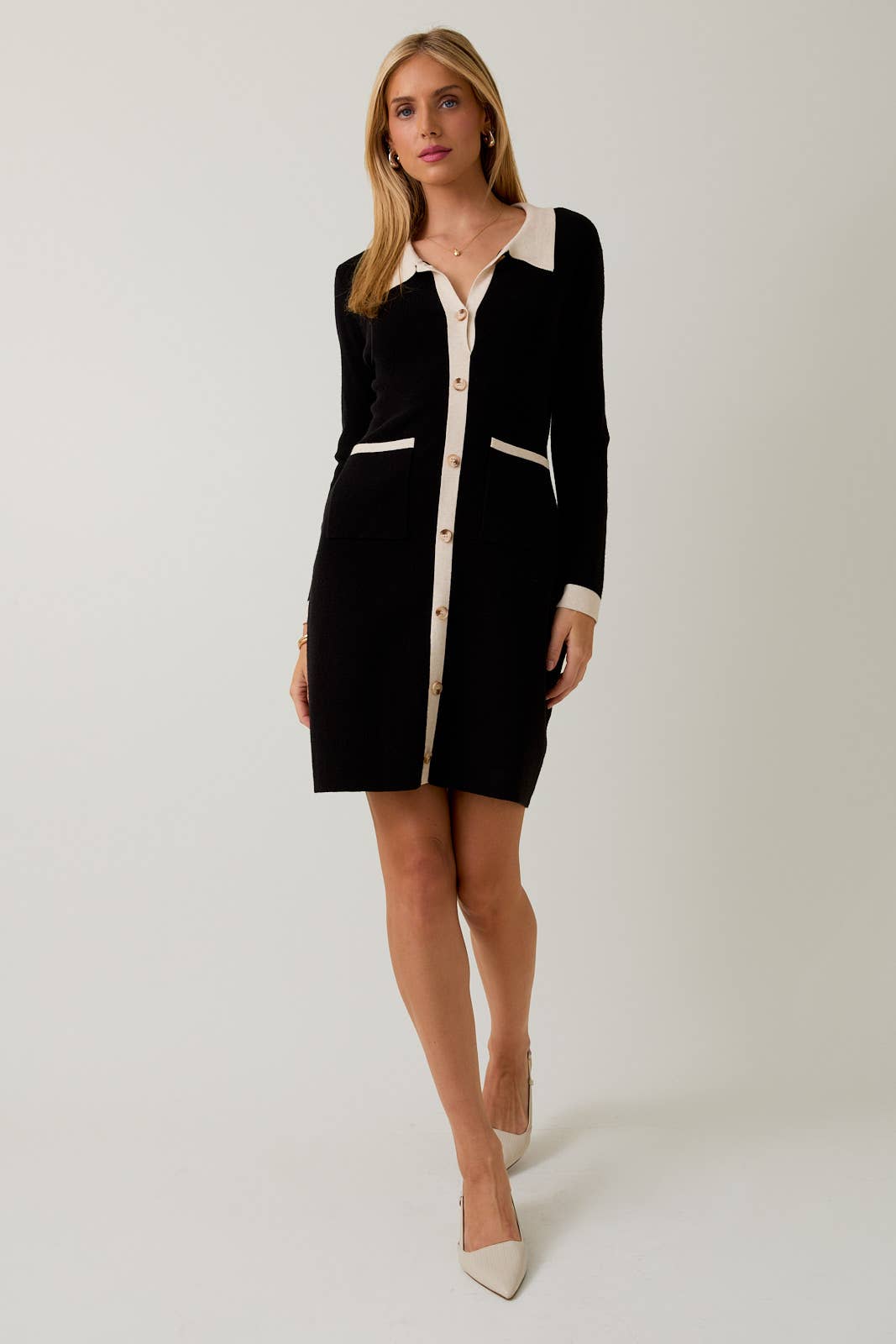 Sunday Edition by LE LIS - 3/4 SLV BUTTON DOWN KNIT DRESS TOP - LaRella