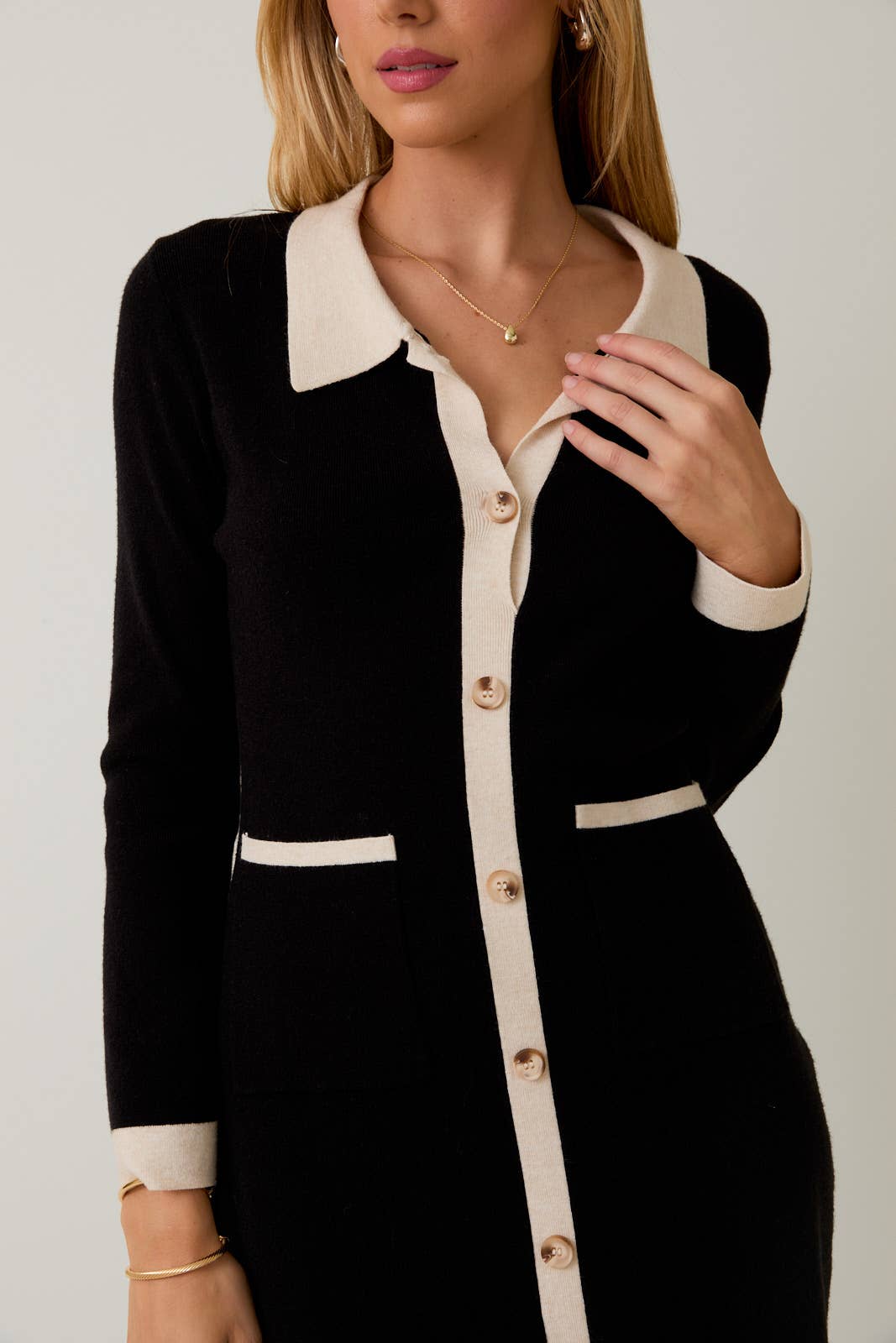 Sunday Edition by LE LIS - 3/4 SLV BUTTON DOWN KNIT DRESS TOP - LaRella