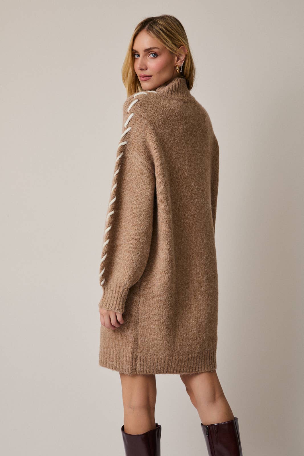 Sunday Edition by LE LIS - MOCK NECK LONG SLEEVE STITCH DETAIL SWEATER DRESS - LaRella