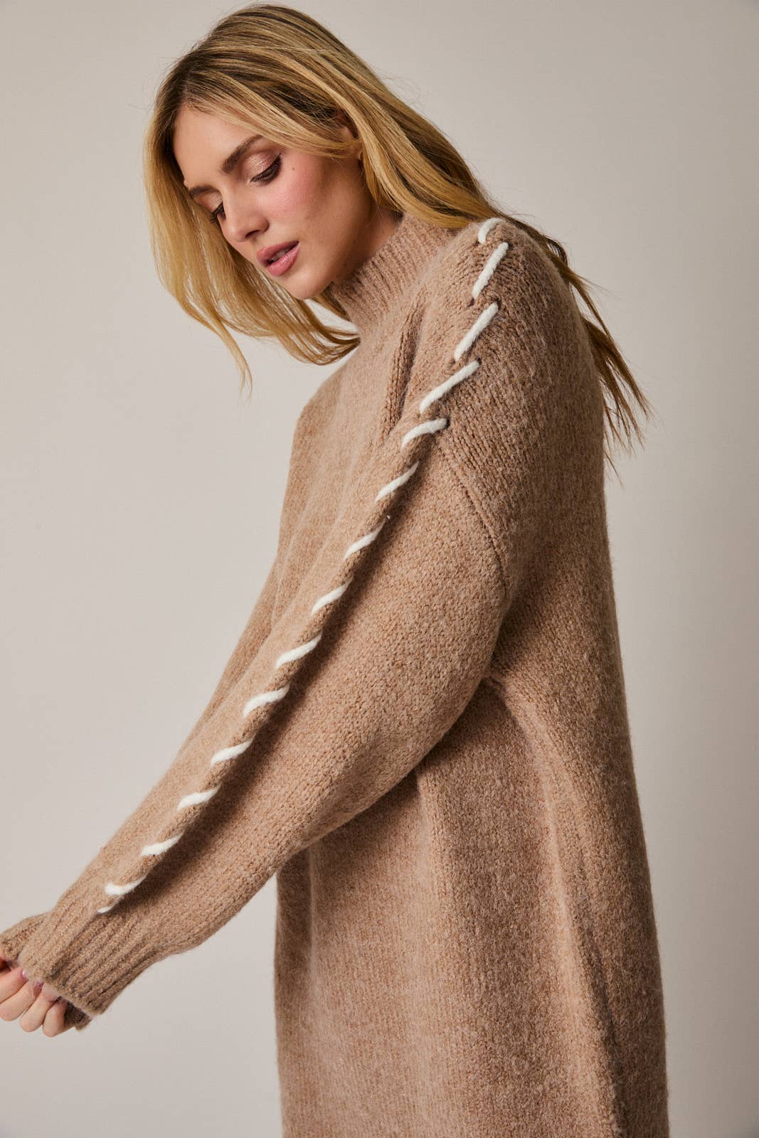 Sunday Edition by LE LIS - MOCK NECK LONG SLEEVE STITCH DETAIL SWEATER DRESS - LaRella