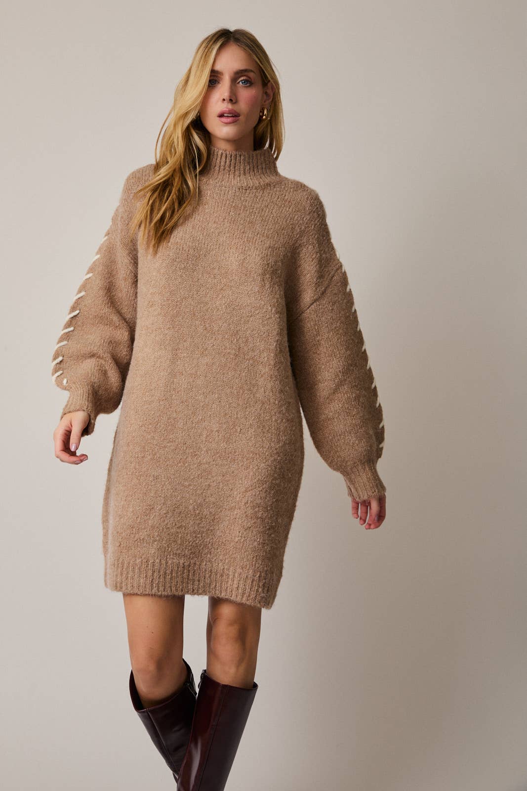 Sunday Edition by LE LIS - MOCK NECK LONG SLEEVE STITCH DETAIL SWEATER DRESS - LaRella