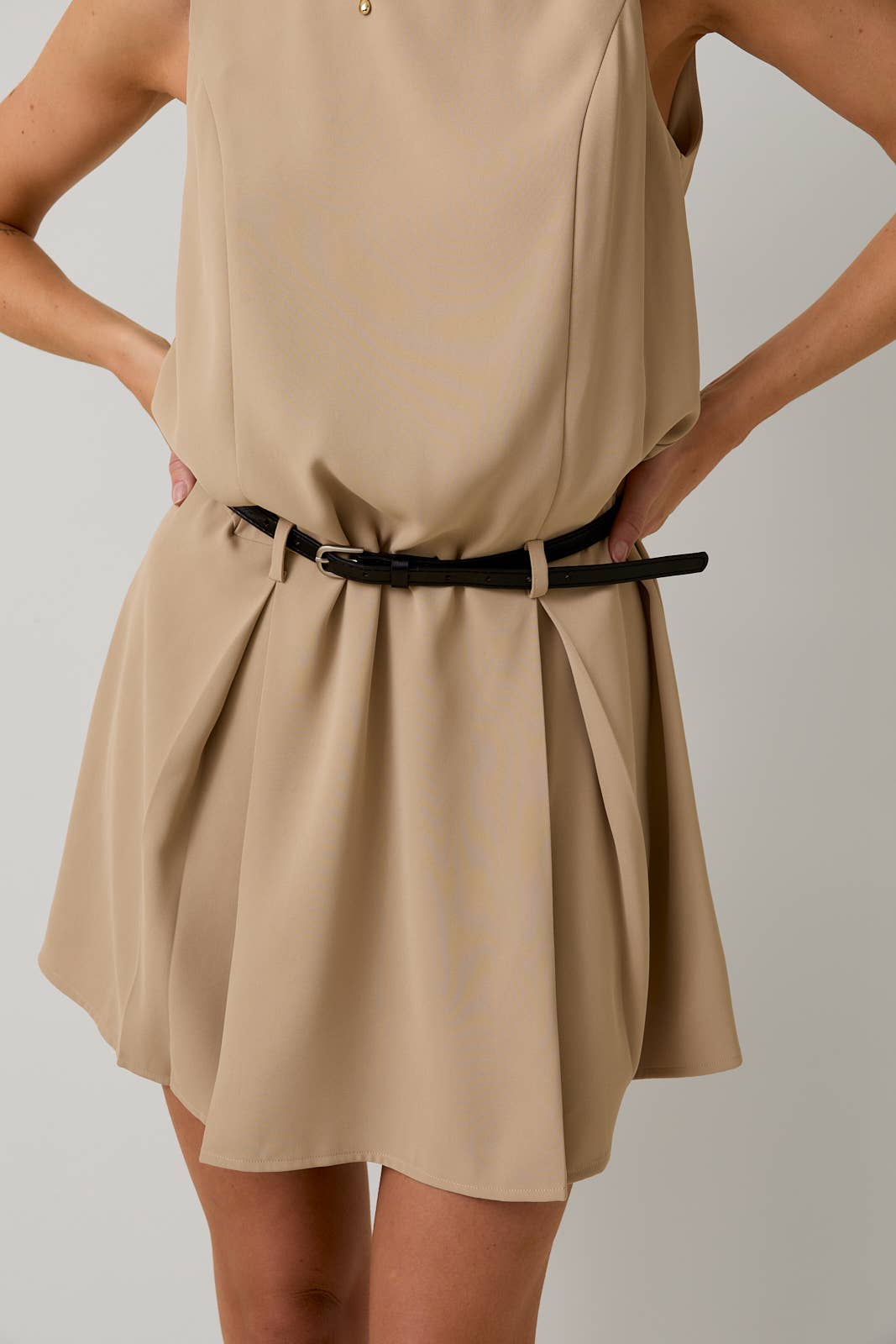 Sunday Edition by LE LIS - ROUND NECK SLEEVELESS DROP WAIST DRESS WITH BELT - LaRella