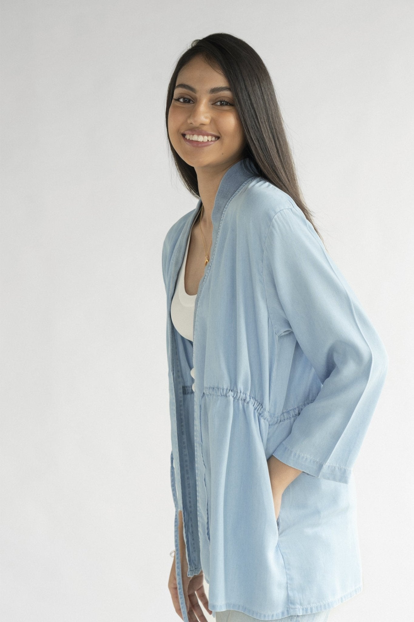 Travel Light Denim Jacket in Ocean Blue - LaRella