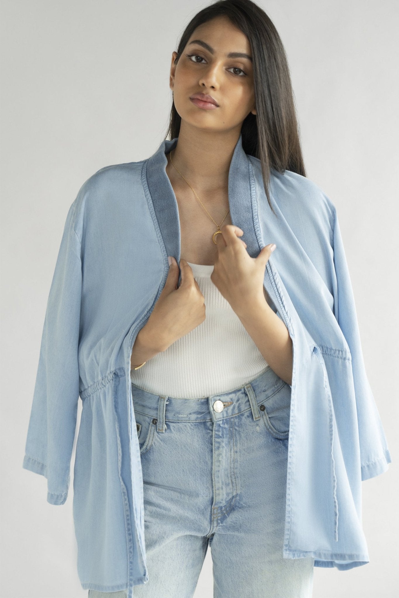 Travel Light Denim Jacket in Ocean Blue - LaRella