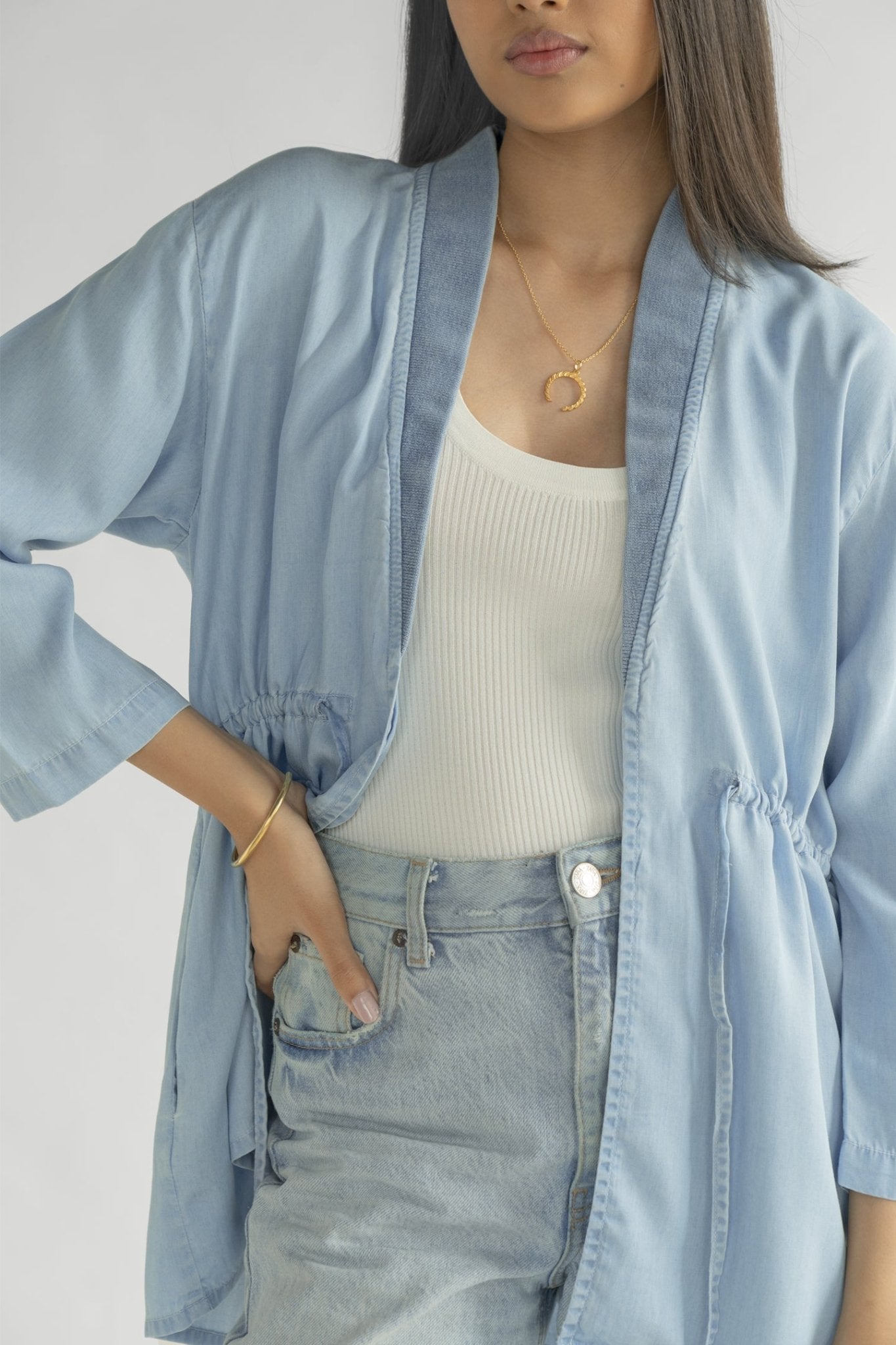 Travel Light Denim Jacket in Ocean Blue - LaRella