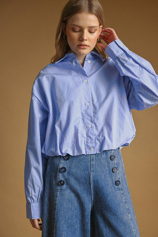 STRIPED PATTERN BALLON HEM BUTTONDOWN SHIRTS