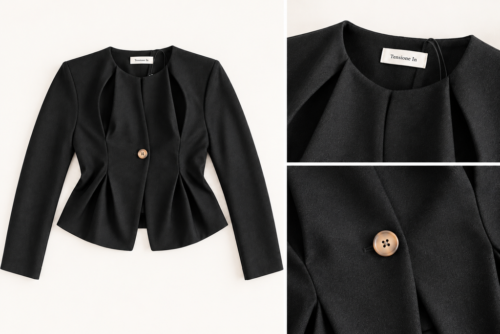 Tensione In Sculpted Pleat Single-Button Jacket – Black