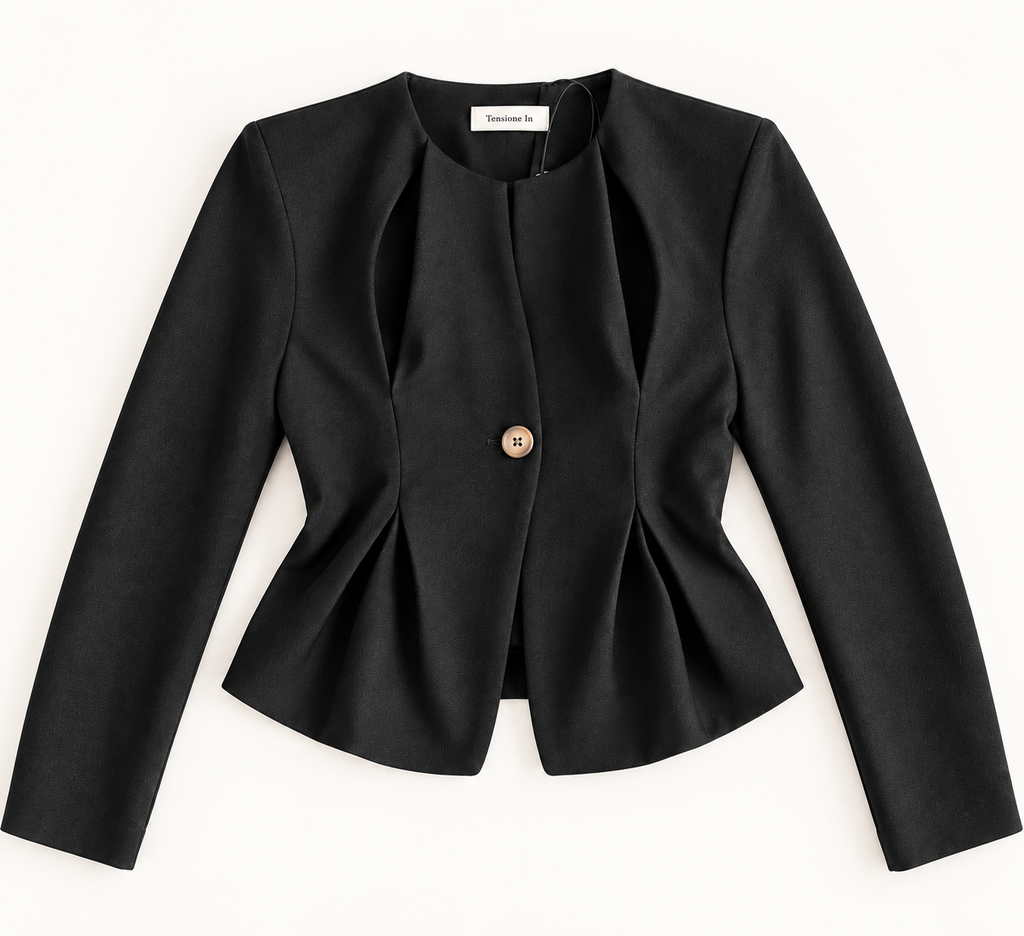 Tensione In Sculpted Pleat Single-Button Jacket – Black