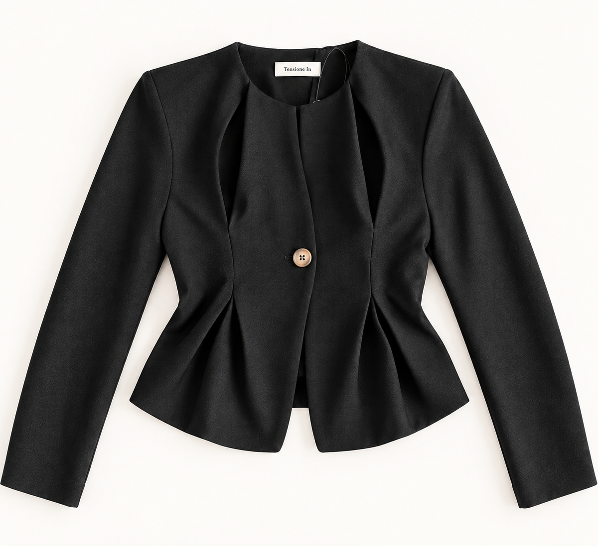 Tensione In Sculpted Pleat Single-Button Jacket – Black