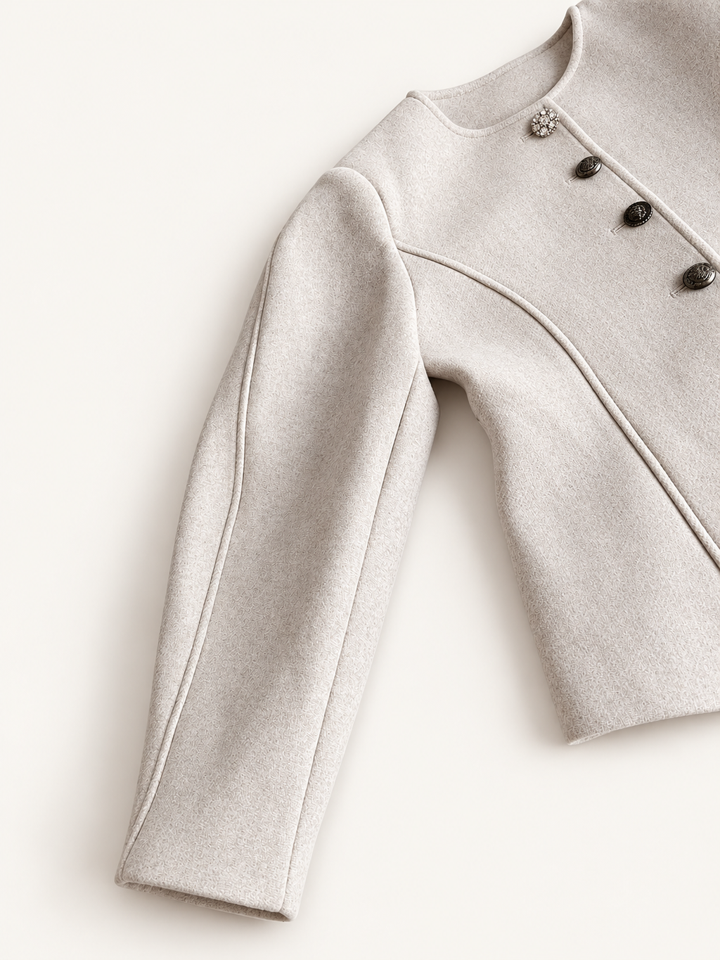 Sculpted Collarless Jacket with Jeweled Buttons