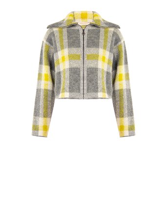Cropped Plaid Zip-Front Sweater