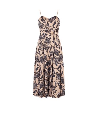 Floral Sweetheart-Neck Midi Dress