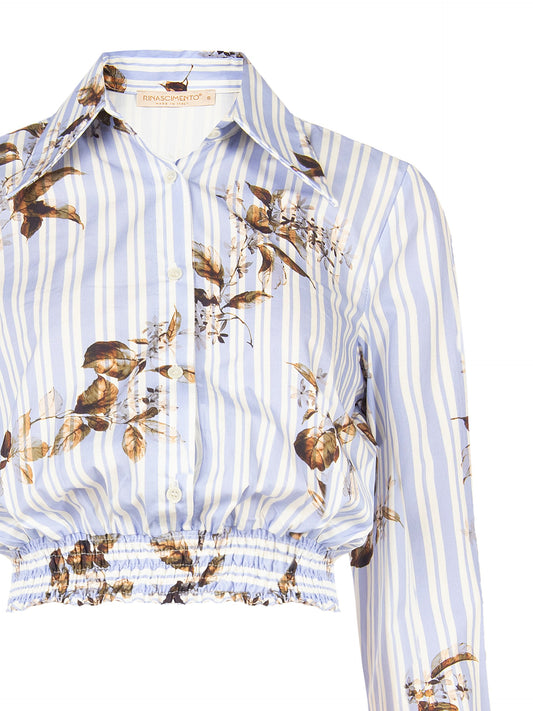 Striped Floral Cropped Shirt