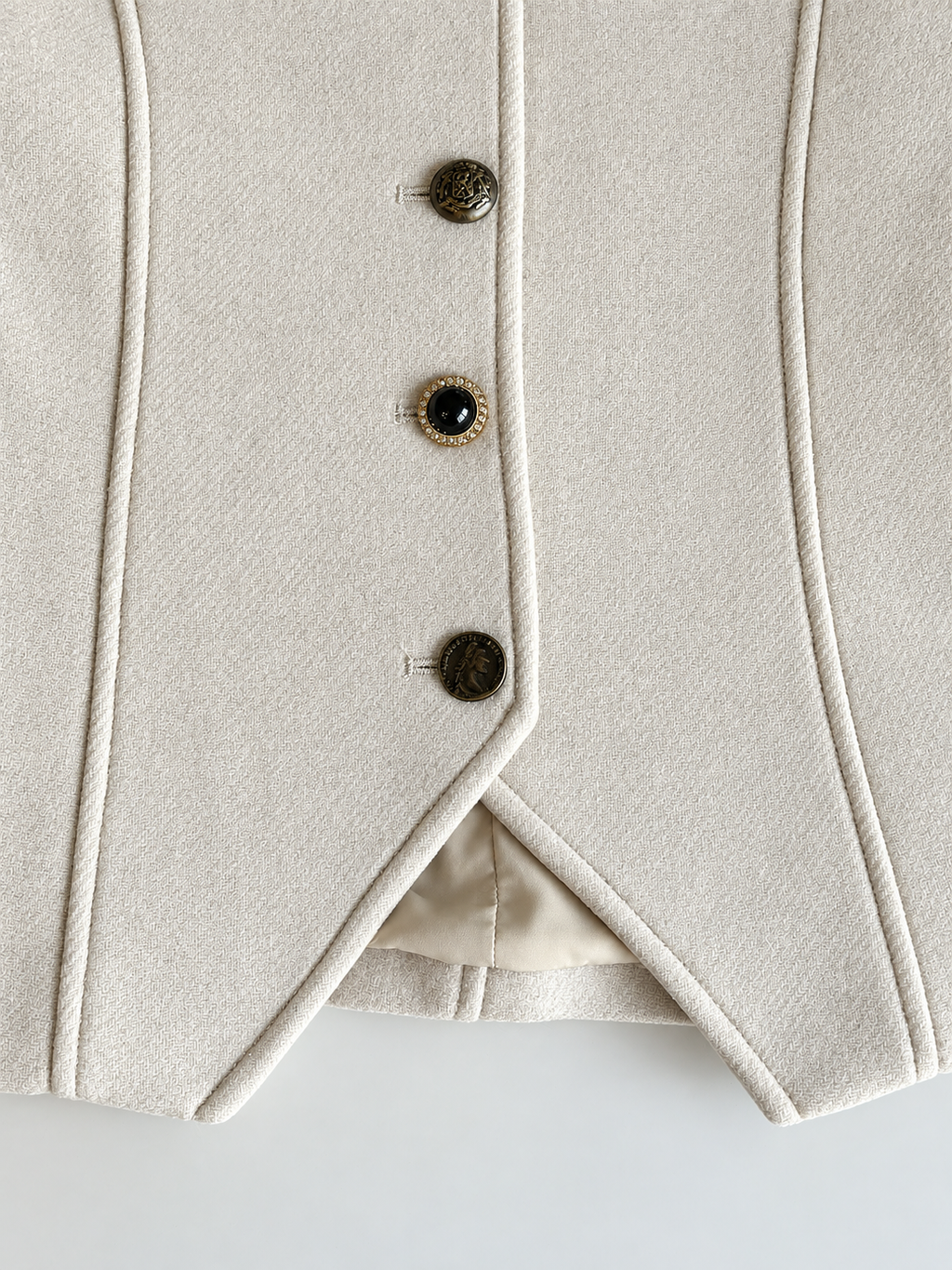 Sculpted Collarless Jacket with Jeweled Buttons