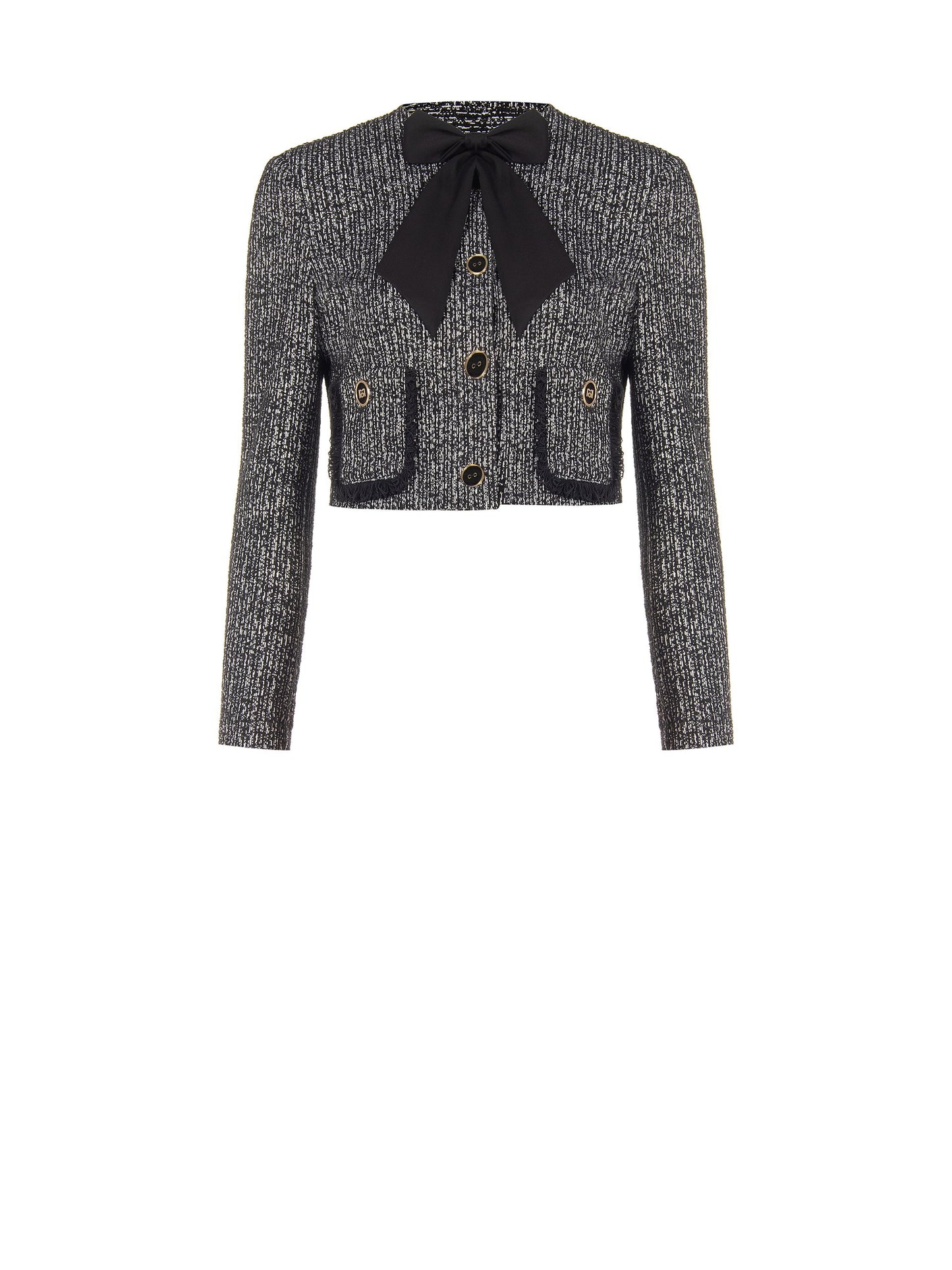 Italian Bow-Detail Cropped Tweed Jacket