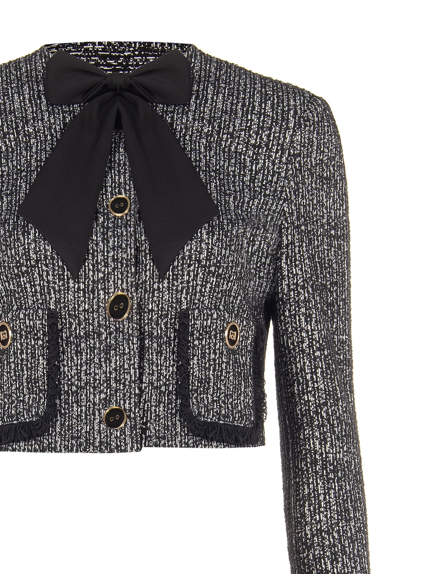 Italian Bow-Detail Cropped Tweed Jacket