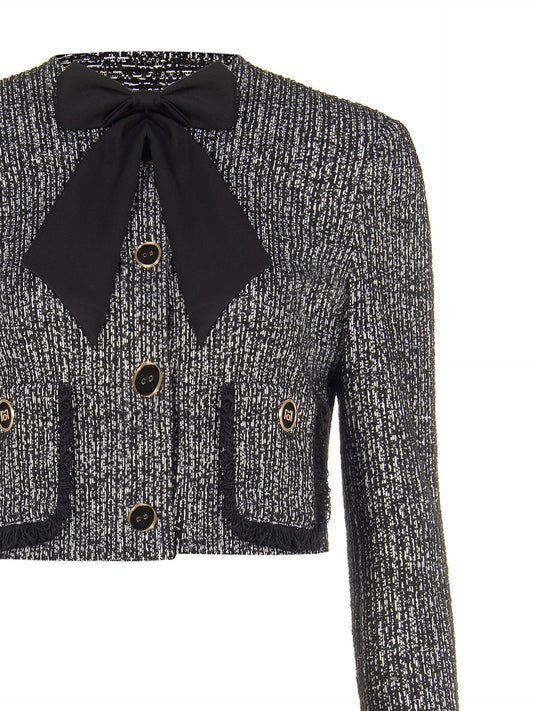 Italian Bow-Detail Cropped Tweed Jacket