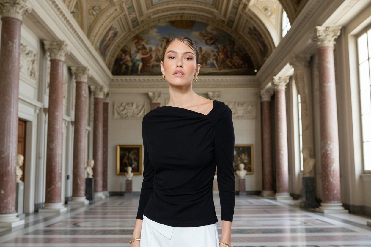 Asymmetric Ruched Shoulder Fitted Top - LaRella