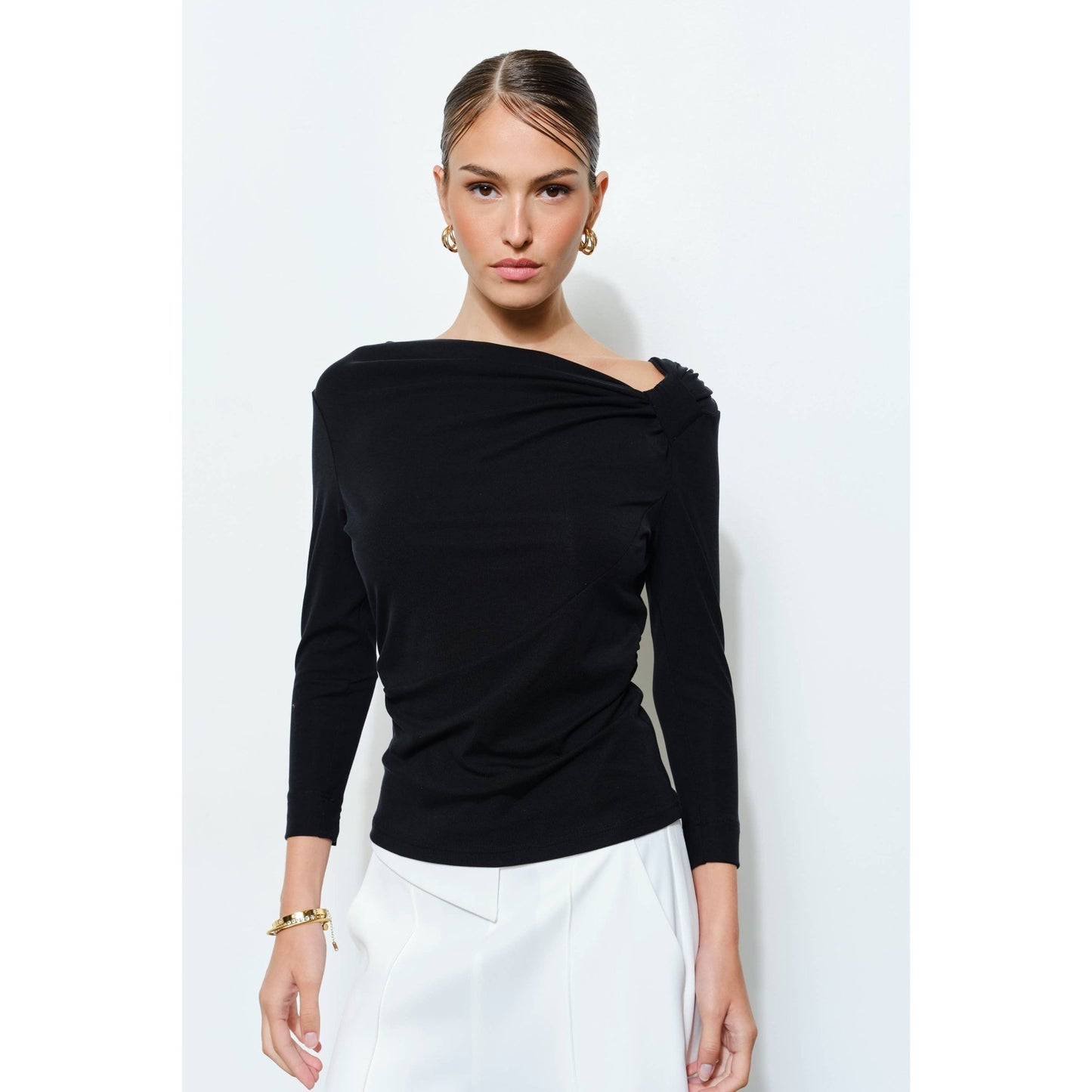 Asymmetric Ruched Shoulder Fitted Top - LaRella