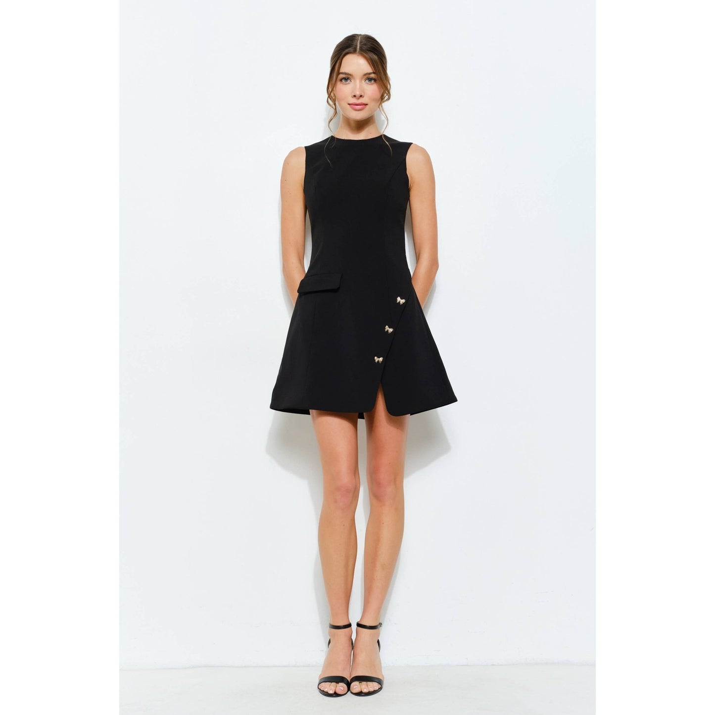 Asymmetrical Mini Dress with Bow Accents - LaRella